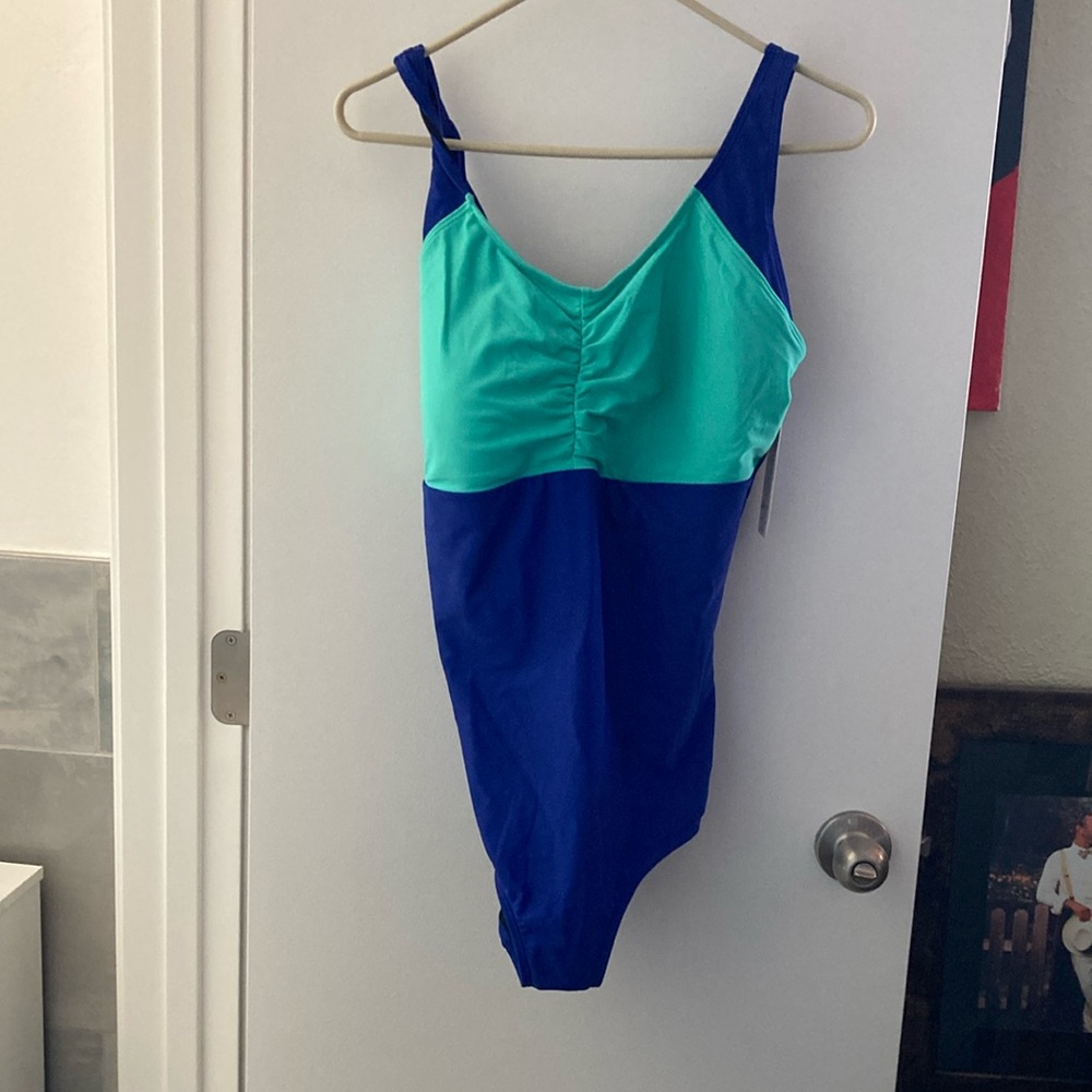 Blue and Green Women's One Piece Swimsuit